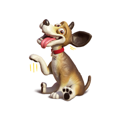 Roger sitting with paw up